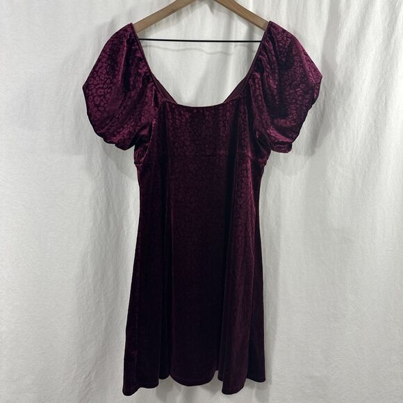 Rewind Red Velvet Cheetah Print Babydoll Mini Dress Womens Size XL Party Whimsy - Picture 2 of 10